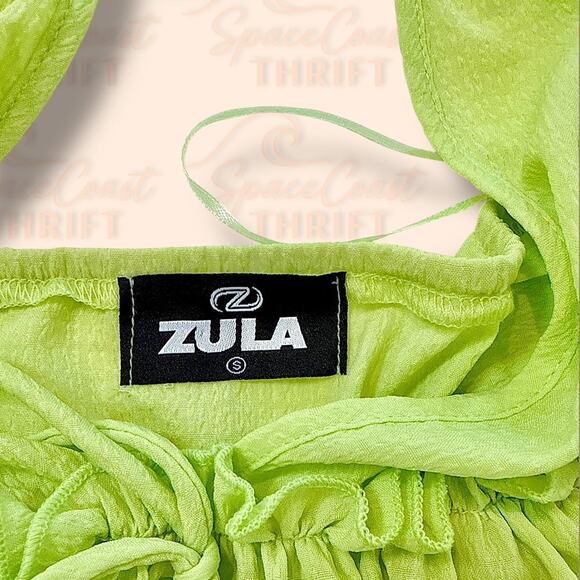 Gauzy Green Halter Top – Y2K Style Festival Clubwear Stretchy Crop Tank – Medium - Picture 5 of 5